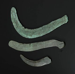 Trio of European Bronze Age Bronze Sickles