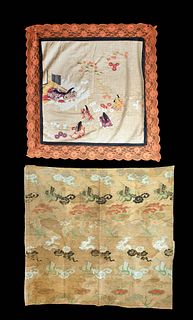 Two Japanese Meiji Period Silk Textile Panels