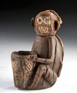 Rare Huari Anthropomorphic Wood Poporo - Monkey