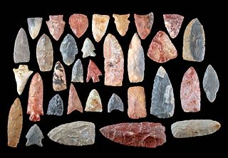 Lot of 33 Native American Archaic Knapped Stone Points