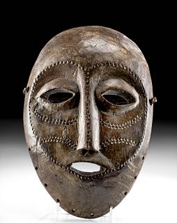 Early 20th C. African Lega Wood Mask w/ Scarification
