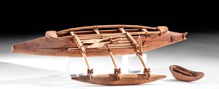 Late 19th C. Hawaiian Wood Outrigger Canoe Model