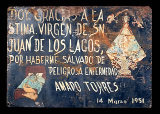 Mexican Ex Voto - Man Saved from Dangerous Illness 1951