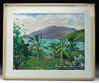 Signed W. Draper Painting - Mountain Shore, Bermuda I