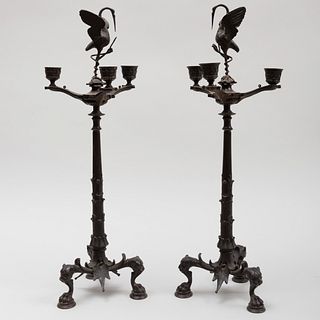 Pair of Italian Bronze Three-Light Candelabra, After the Antique