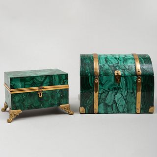 Two Continental Brass-Mounted Malachite Table Boxes