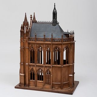 French Neo-Gothic Carved Limewood and Ebonized Architectural Model of a Church