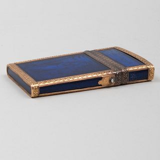 French Gold-Mounted Blue Glass and Enamel 'Aide Memoire'
