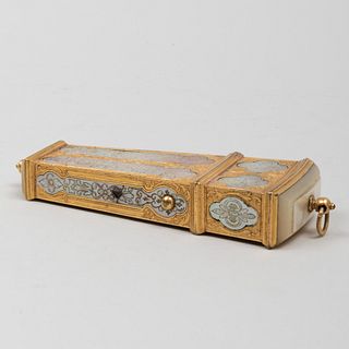 Continental Mother-of-Pearl Inlaid Gilt-Metal Wedge Shaped Necessaire