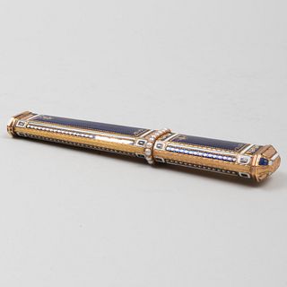 Swiss Gold and Enamel Etui, Mounted with Pearls