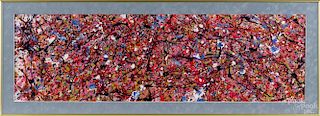 Jacquard fabric paint on silk polyester abstract, inscribed Michelle Levin on verso, 44'' x 13''.