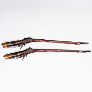 Rare Pair of Austrian Percussion Back-Striking Target Rifles Converted from Flintlock by Vincenz Neumann a Leoben