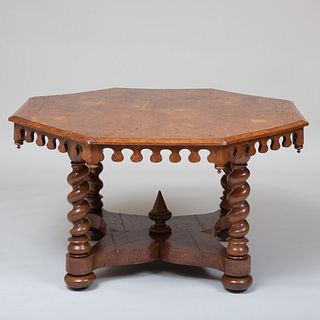 German Baroque Style Burlwood and Oak Center Table