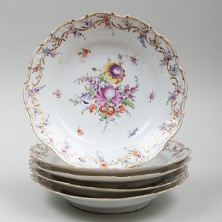 Set of Five Dresden Porcelain Soup Plates