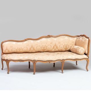 Unusual Louis XV Carved Beechwood Chaise Lounge, Signed L. Mayeux