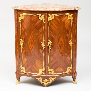 Early Louis XV Ormolu-Mounted Kingwood and Amaranth Parquetry Encoignure, Stamped Doriat