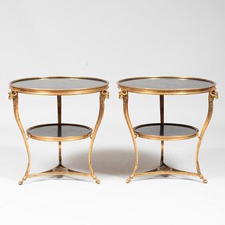 Pair of Directoire Style Gilt-Bronze-Mounted Marble GuÃ©ridons