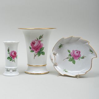 Group of Meissen Porcelain Rose Decorated Wares