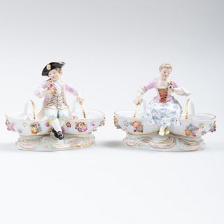 Pair of Meissen Porcelain Figural Salt Cellars