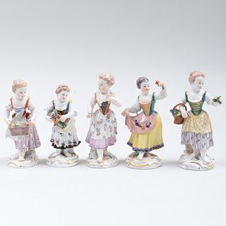 Group of Five Meissen Porcelain Figures of Maidens