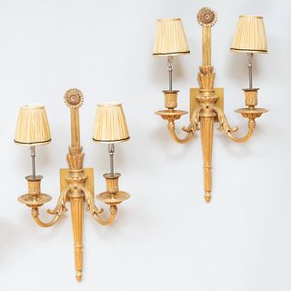 Pair of Louis XVI Style Ormolu Two-Light Sconces