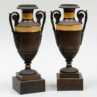 Pair of Late Empire Ormolu and Bronze Urns