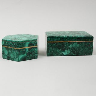 Two Continental Malachite Boxes with Hinged Covers