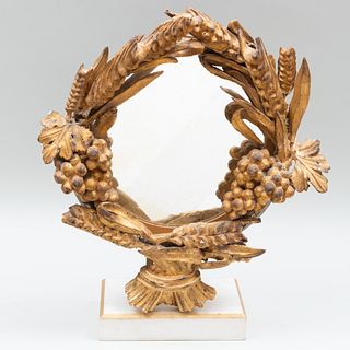 Looking Glass Mounted with Baroque Style Giltwood Wreath