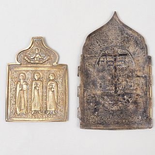 Two Russian Brass and Enamel Icons
