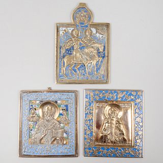 Group of Three Russian Brass and Enamel Icons