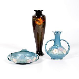 Roseville Pottery Vase and Bowl, Plus 