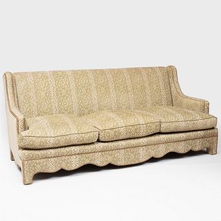 Brass Studded Upholstered Three Seat Sofa, Custom Made