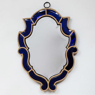Fine Swedish Baroque Style Gilt-Bronze Mounted Blue Glass Mirror