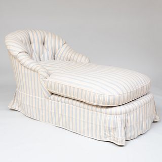 Striped Linen Upholstered Chaise Lounge, A. Schneller and Sons, Inc., New York