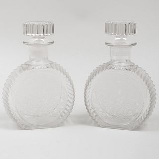 Pair of Continental Etched Glass Decanters