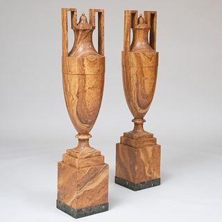 Pair of Tall Faux Painted Marble Urns, attributed to Boris Lovitz-Lorski