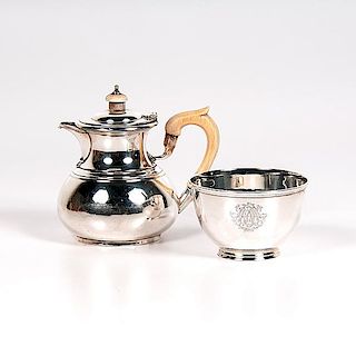 Contemporary English Sterling Teapot and Waste Bowl 