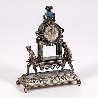 Austrian Miniature Jeweled and Enameled Clock 