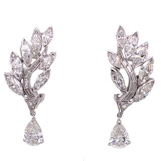 1950's Diamond Platinum Drop Earrings 5.07ct
