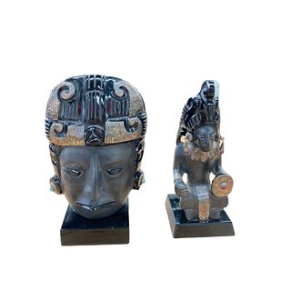 Pair of Glass Aztec Sculptures