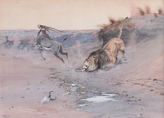 Olaf C. Seltzer (1877–1957): Lion Attacking Gazelle (1904)