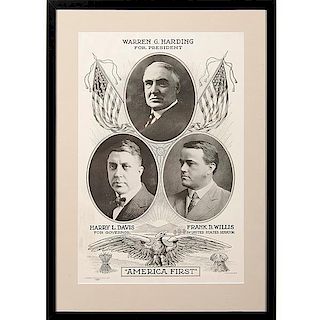 America First Ohio Republican Campaign Poster for Warren G. Harding, Harry L. Davis, and Frank B. Willis 