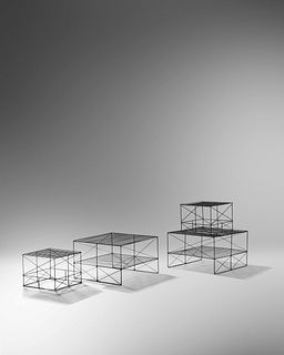 Modernist
American, Mid 20th Century
Pair of Large Wire Side Tables and Two Small Wire Side Tables