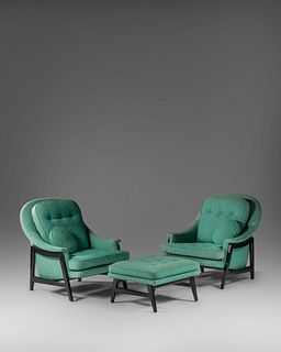 Edward Wormley
(American, 1907-1995)
Pair of Lounge Chairs with Ottoman, Dunbar, USA