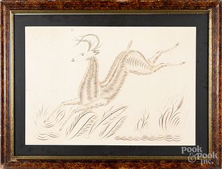 Calligraphy drawing of a leaping stag