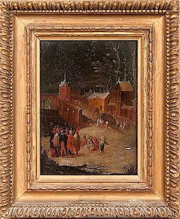 Cityscape Oil on Board (Flemish or Belgian, 19th century) 