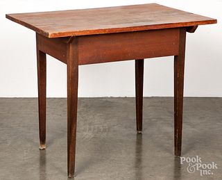 Stained mixed woods work table, 19th c.