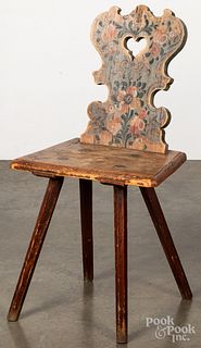 Moravian painted pine chair, 18th c.