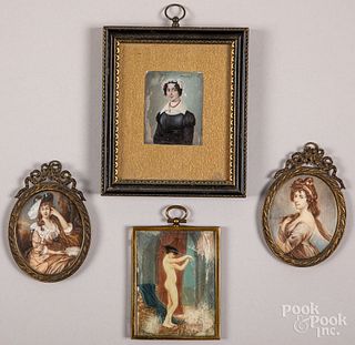 Four miniature watercolor portraits.