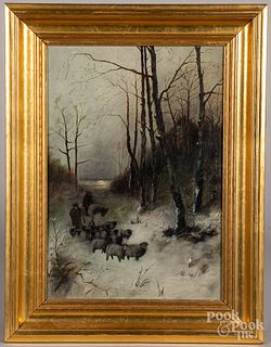 Oil on canvas winter landscape, late 19th c.